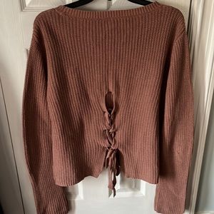 Anthropologie Moon & Madison mauve lace up knit sweater size Large